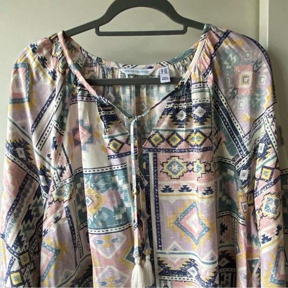 Canyon Retreat Shirt Size 2XL Blouse Aztec southwest tie front Relaxed Fit top - Picture 7 of 16